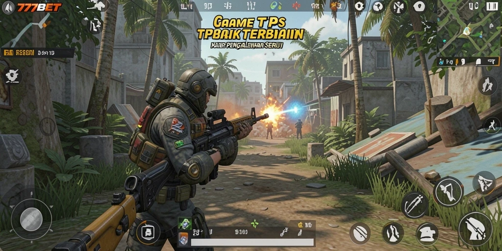 Tampilan gameplay menarik dari 777BET dengan aksi penuh senjata.