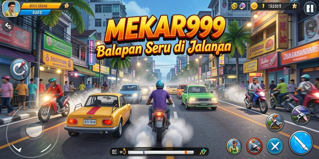 Tampilan gameplay seru di MEKAR99 dengan berbagai mobil balap.