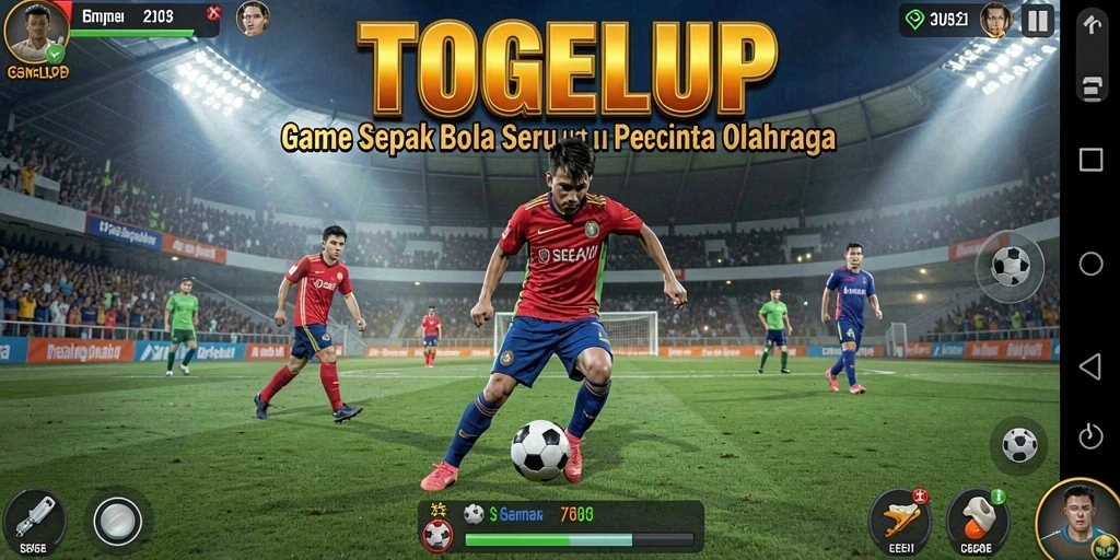 Tampilan layar TOGELUP yang menampilkan aksi pertandingan sepak bola.